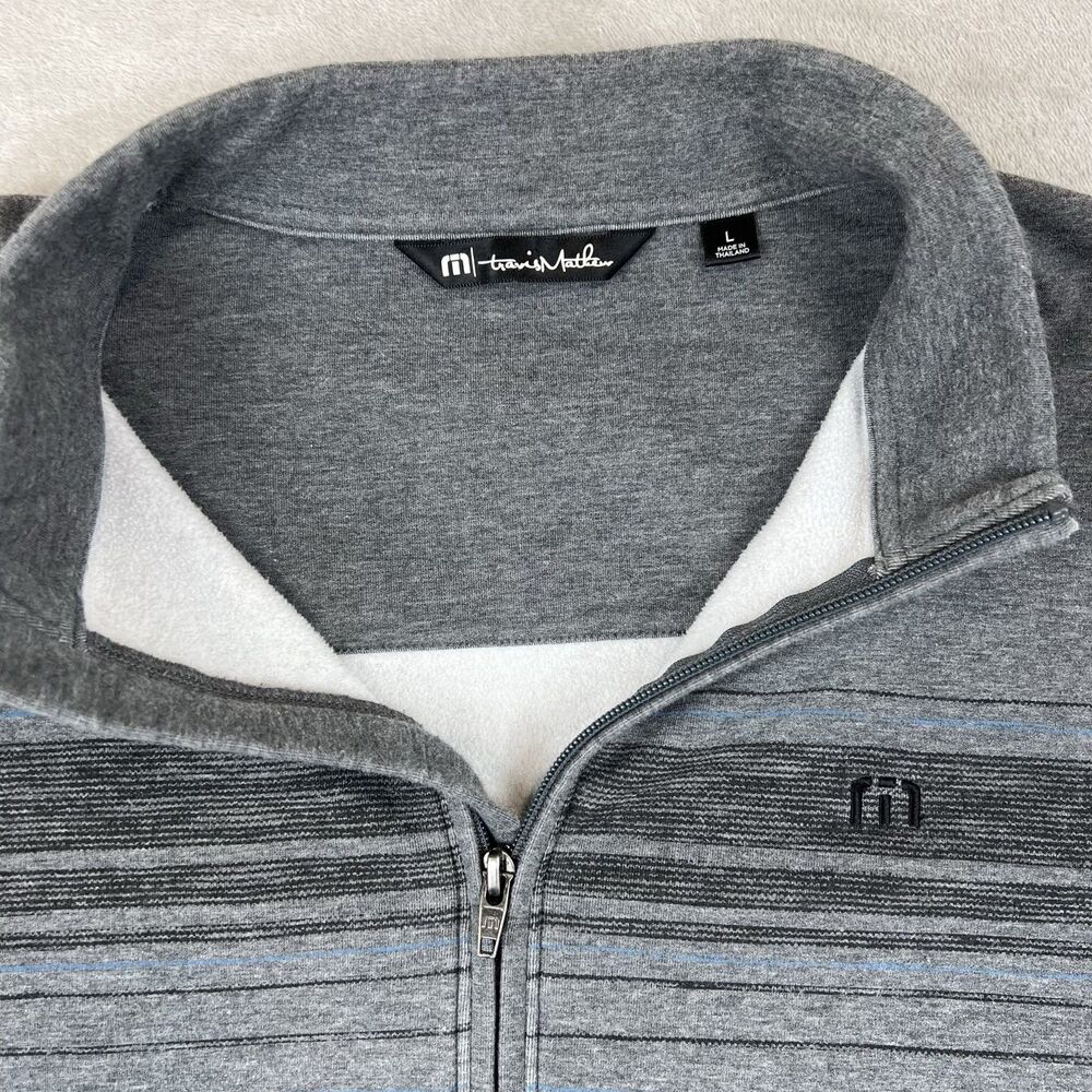 Travis Mathew Balboa Chest Stripe Pullover Men's L Gray 1/4 Zip Golf